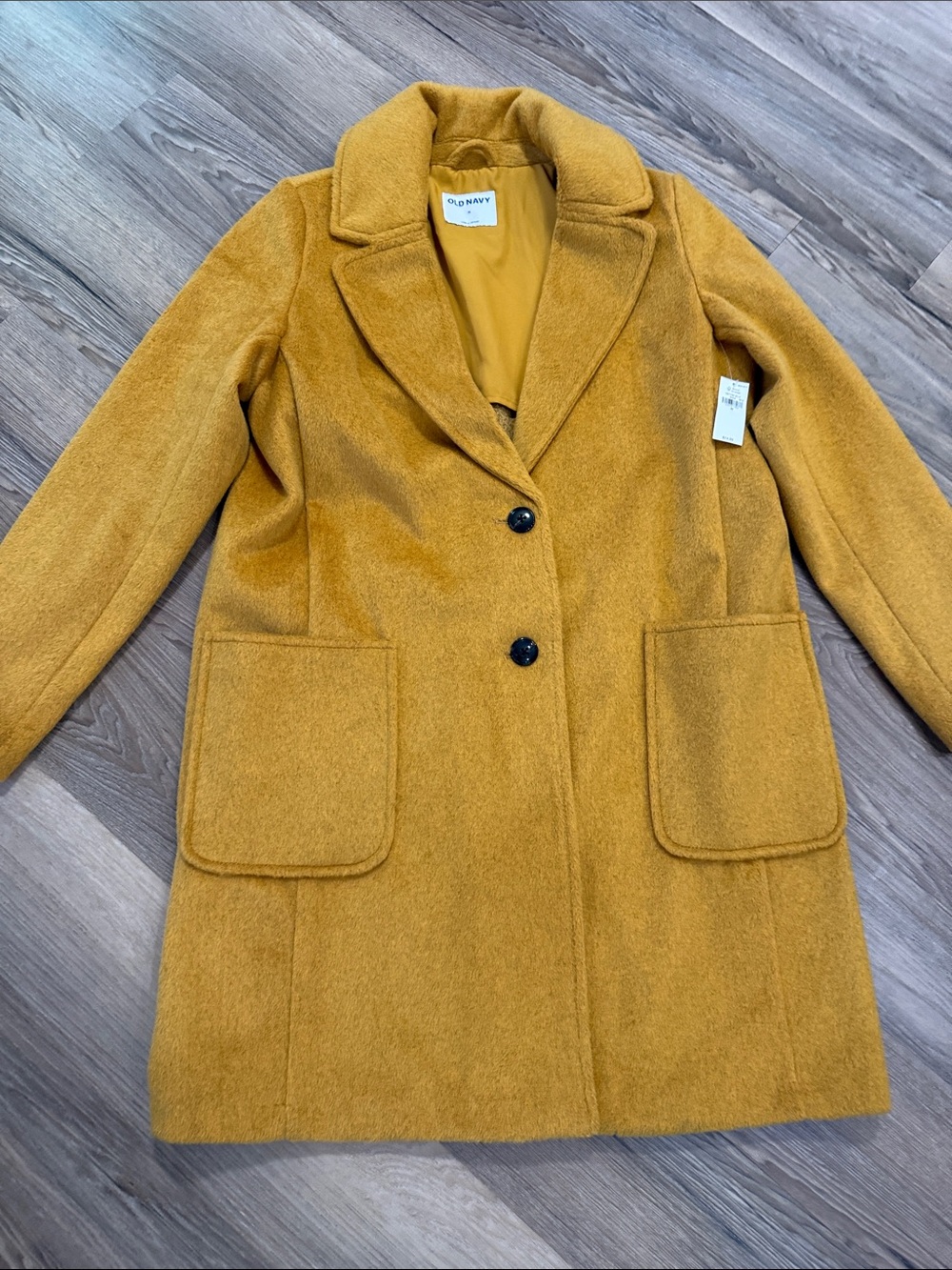 Old Navy Mustard Yellow Single-Breasted Mid-Length Pea Coat NWT